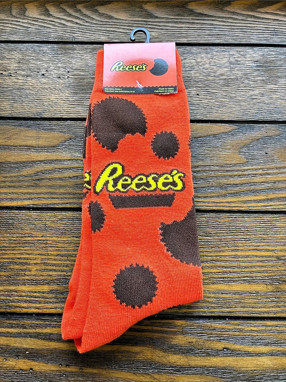 Reese's Pieces Novelty Crew Socks Orange & Brown Adult  6-12